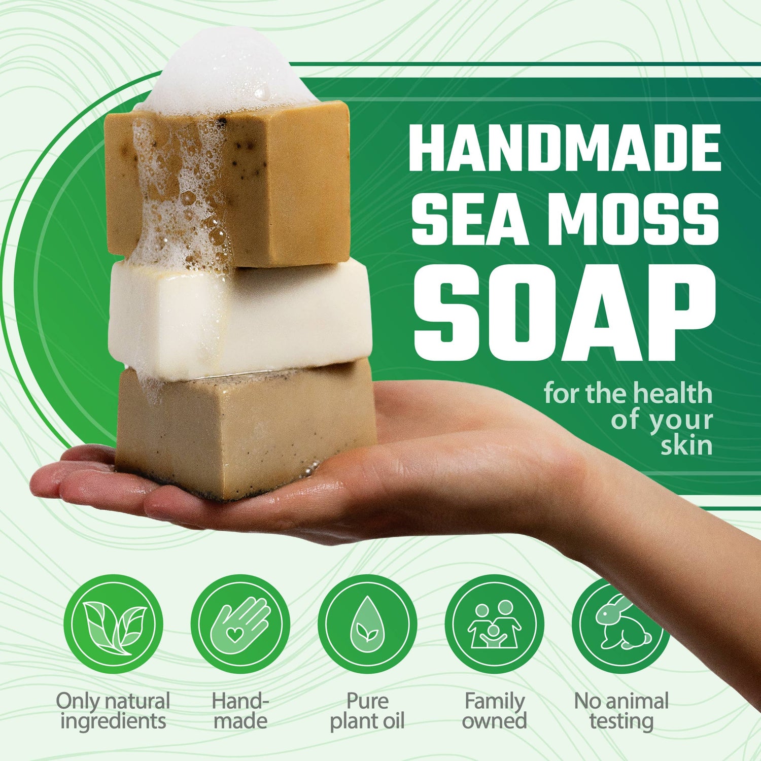 True Sea Moss - Lot de 2 savons de mousse de mer : Savon à l’Avoine et au Miel et Savon au Café, Vanille et Noix de Coco